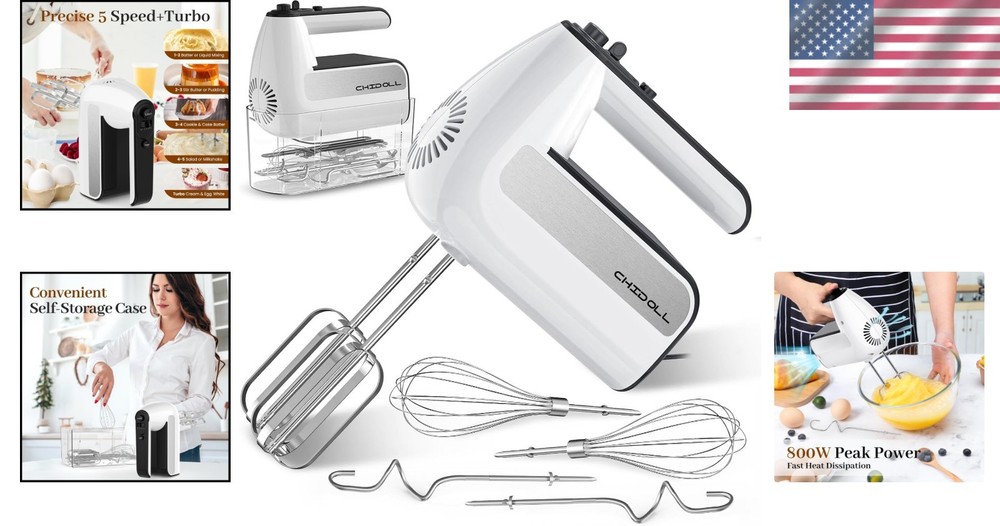 5-Speed Handheld Mixer for Baking & Cooking - White