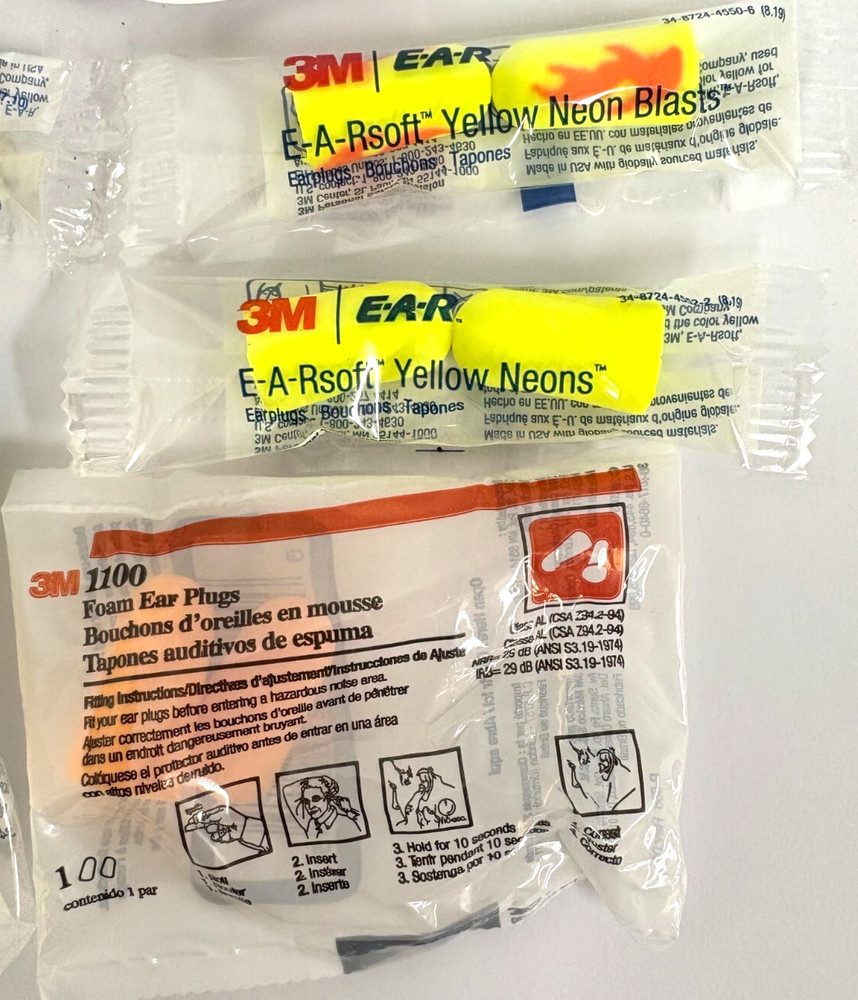 12 PAIR DISPOSABLE EAR PLUG ASSORTMENT PACK 3M - NEW!