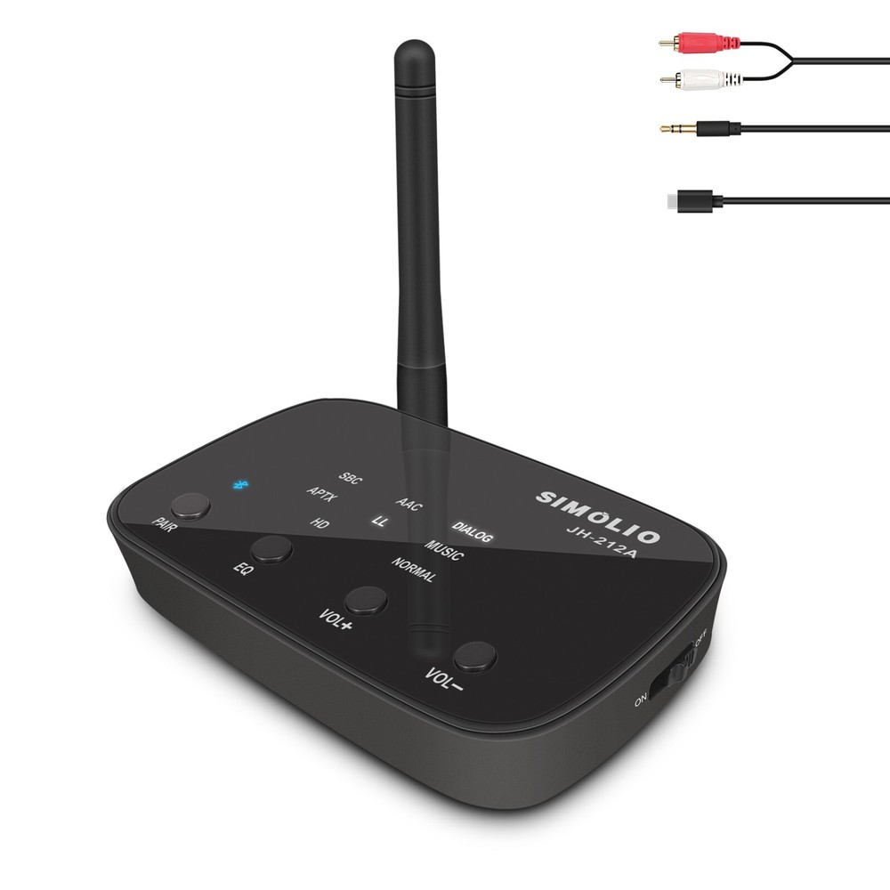 SIMOLIO Long Range HD Bluetooth Receiver with EQ (Music/Dialogue) & BT Codec