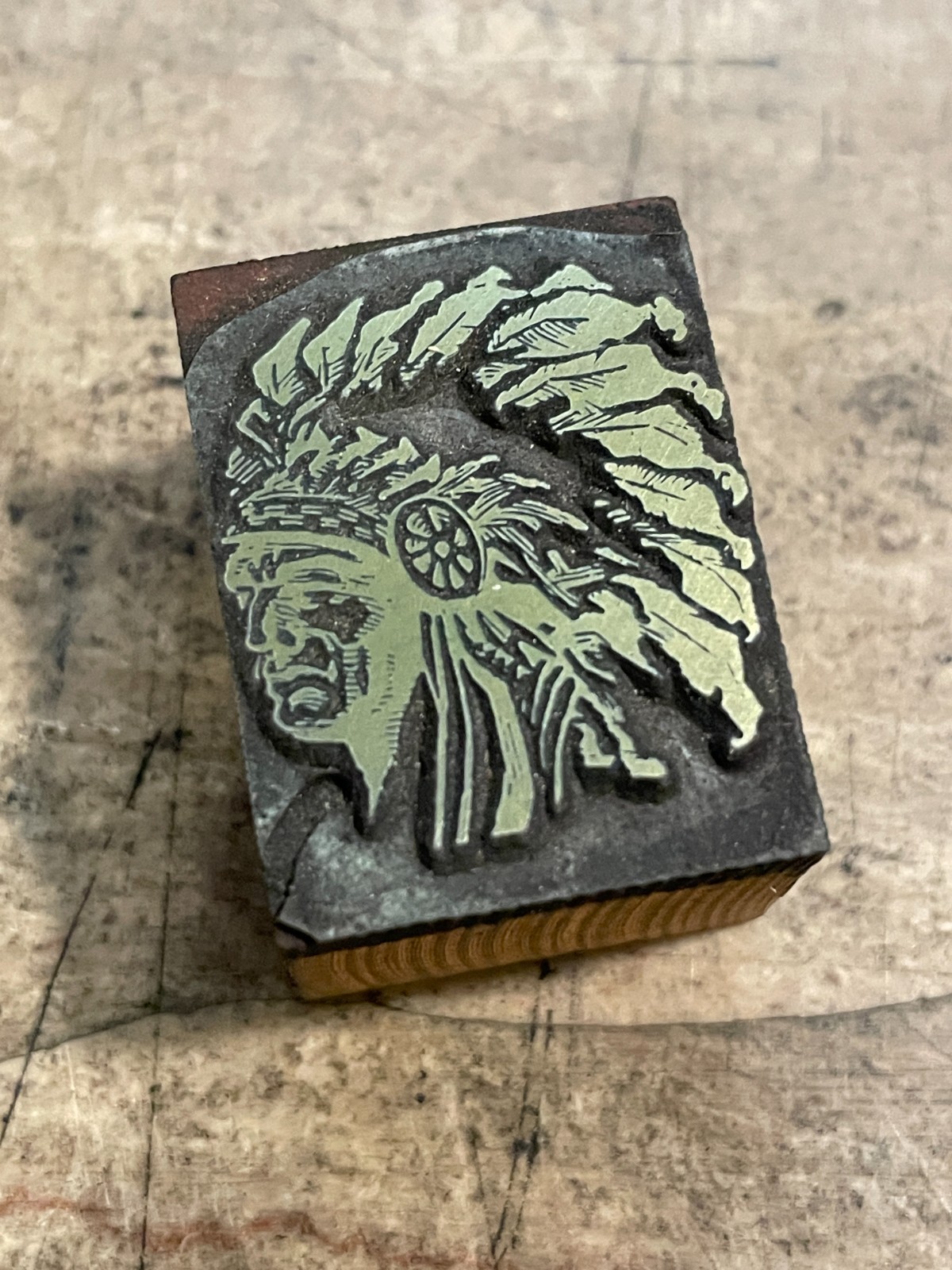Printing Letterpress Printers Block Native American In Headdress (1123)