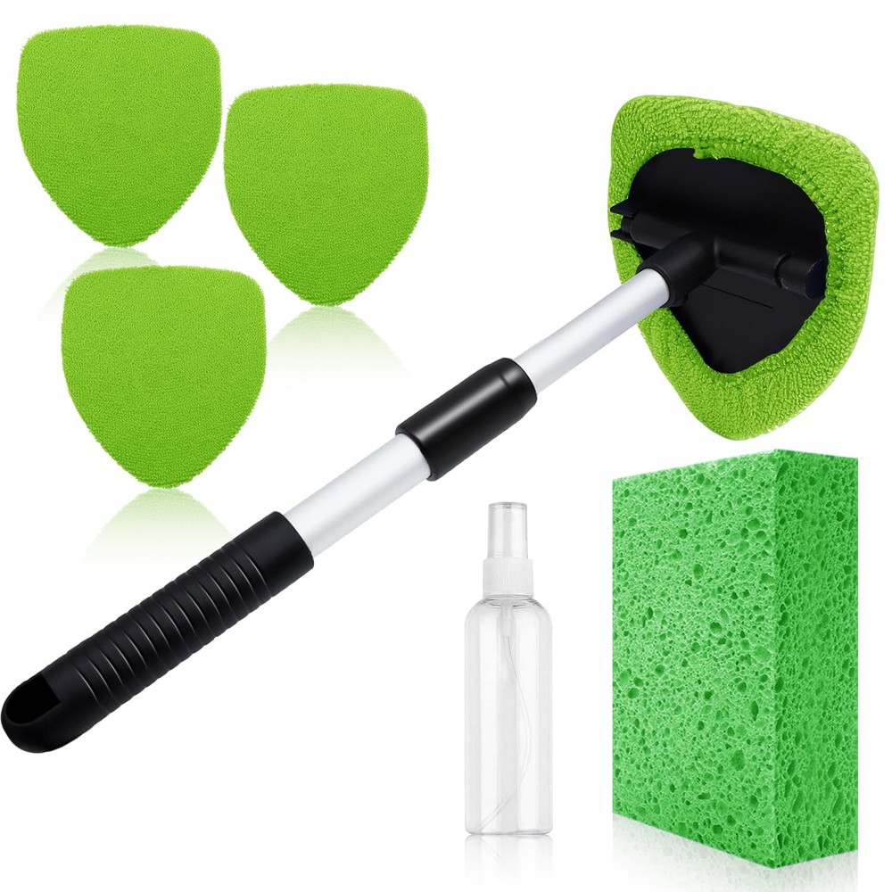 "22.5" Windshield Cleaner Tool Kit  Extendable Handle, Microfiber Pads &