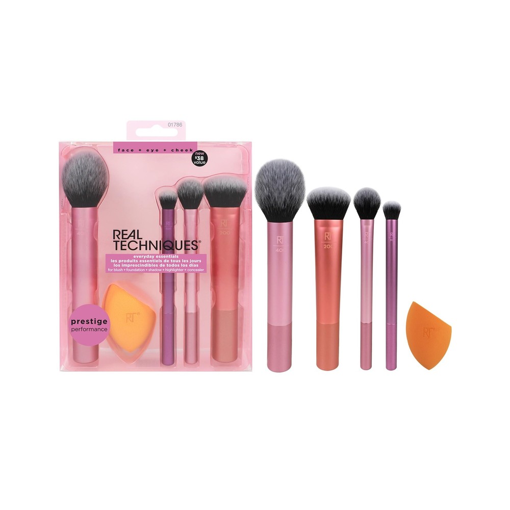 Real Techniques Everyday Essentials Kit, Makeup Brush & Sponge Set, 5 Piece Set