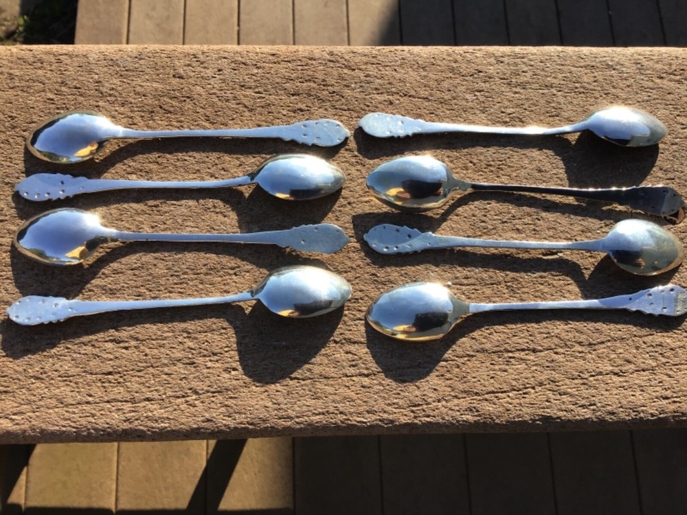 800 SILVER DEMITASSE SPOONS REPOUSSE PATTERN SET (8) LONG STYLE
