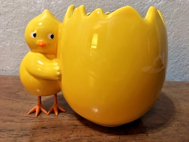 Yellow Chick Hugging Egg Vase/Planter, Free Shipping