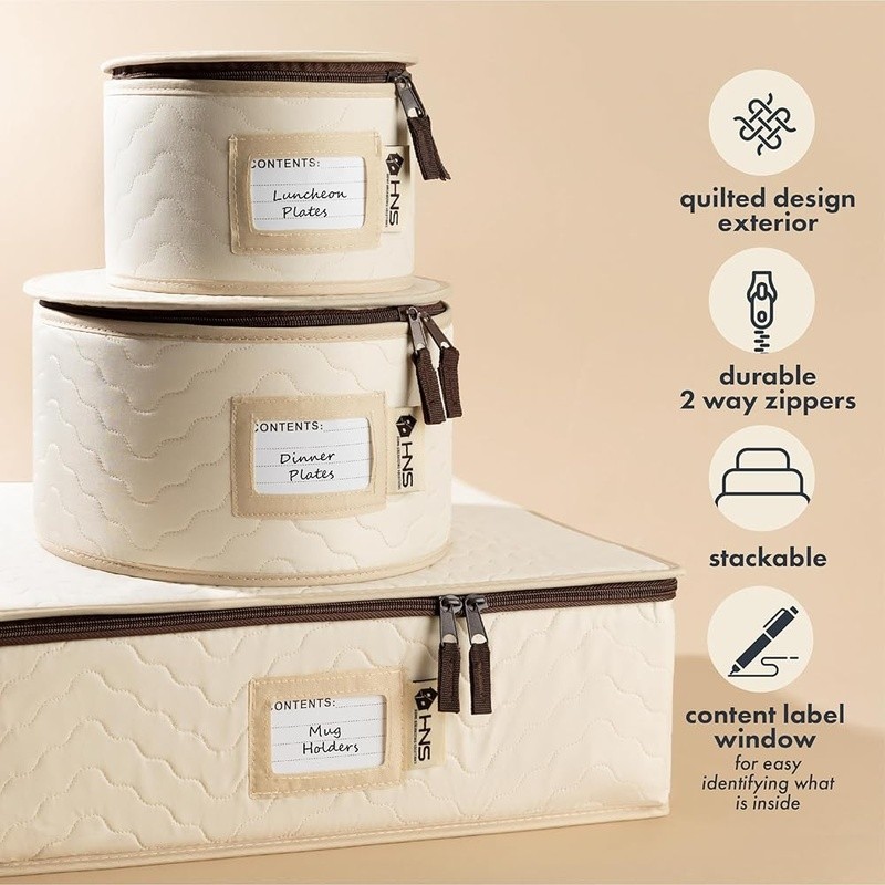 Hard Shell Dishware Storage Containers Padded Dividers Stackable Protection New