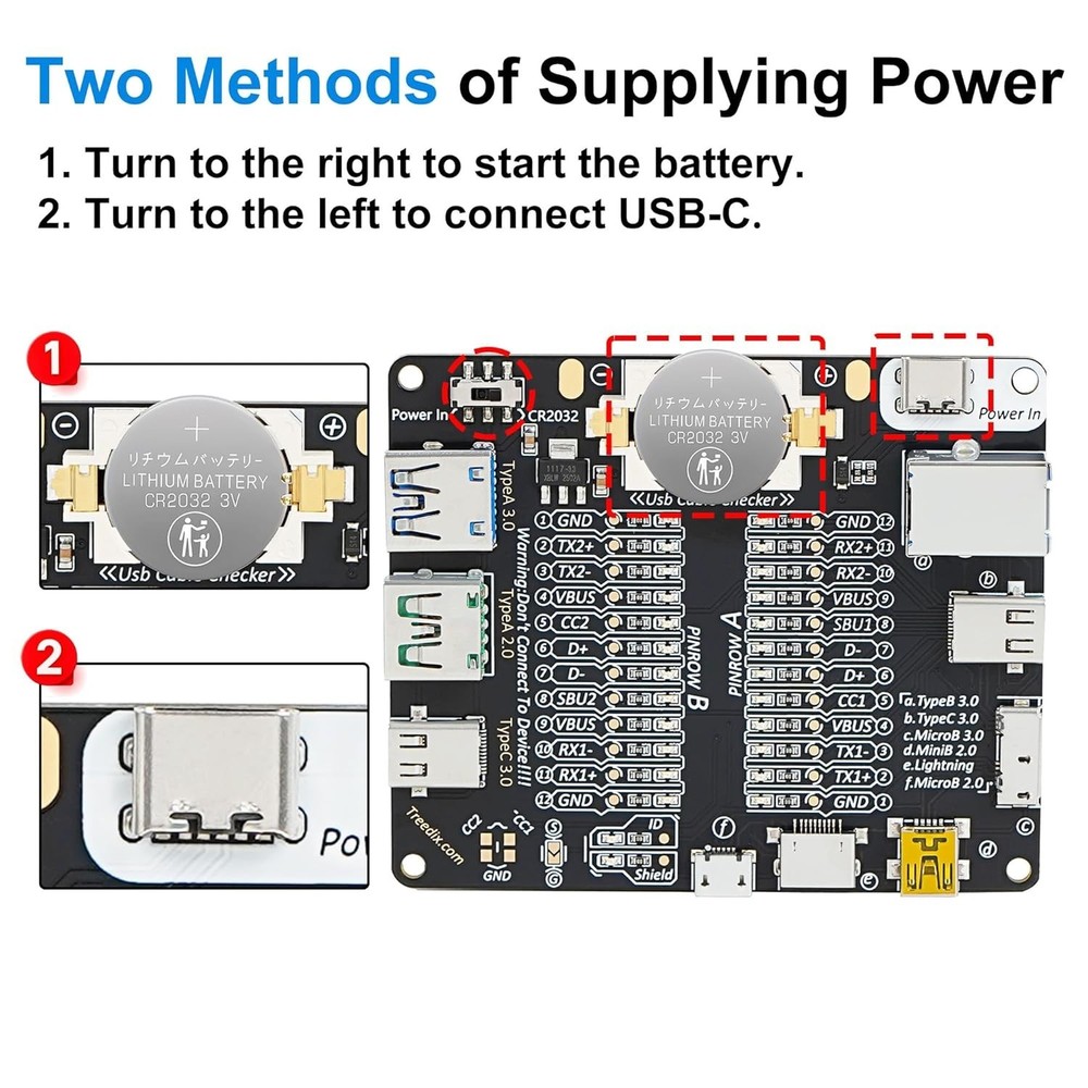 USB Cable Tester Board Data Line Checker Micro Type C Type B with Acrylic Case
