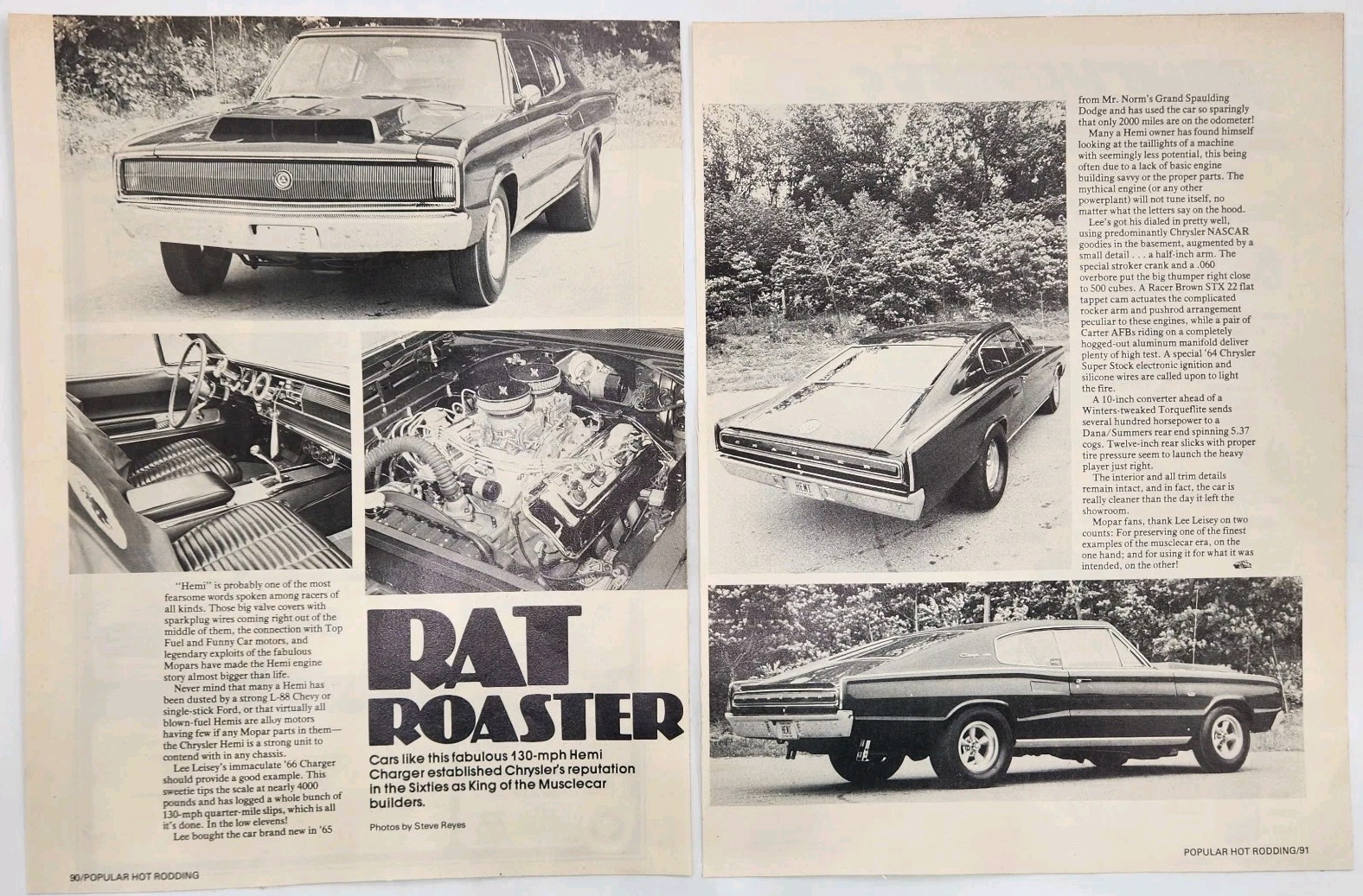 1966 Dodge Charger Hemi MCM Retro Original Two Page Print Ad Article 60s