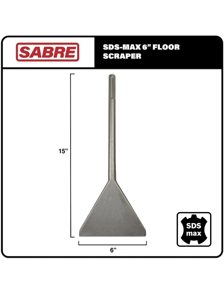 Sabre Tools SDS MAX 6" Thinset Scraping Chisel (6" x 15") - Machine Sharpened...