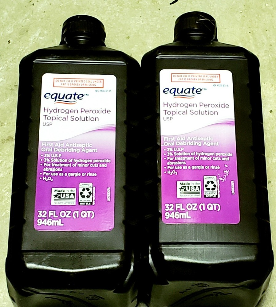 TWO Equate Hydrogen Peroxide Topical Solution 64oz Total (2 quarts)