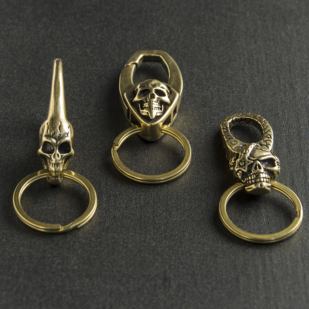 Solid Brass Skull Key Chain Key ring Split Ring Punk Key Clip Key Holder Gifts
