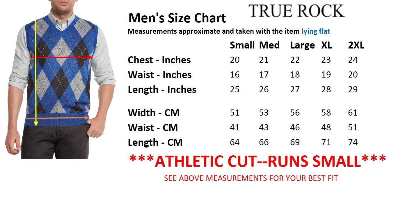 True Rock Men's Argyle and Solid V-Neck Fashion Sweater Vest NEW
