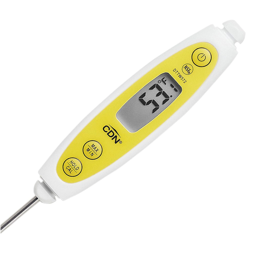 CDN Waterproof Thin Tip Thermometer,White 3.5" Stem