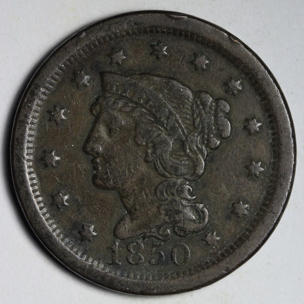 1850 Braided Hair Large Cent VF E146 XCM
