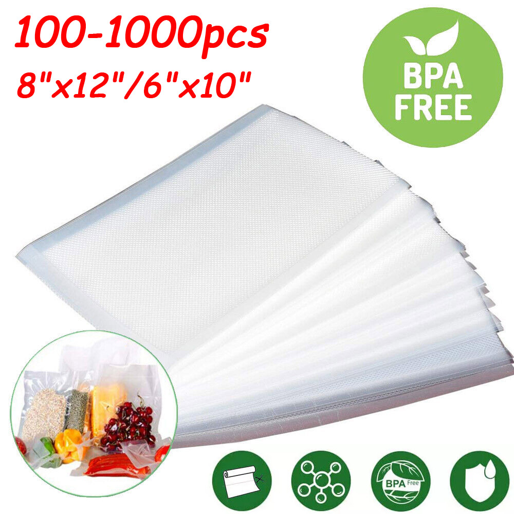 100-1000 Quart Vacuum Sealer Bags 8x12 6x10 Embossed Food Saver Storage Package