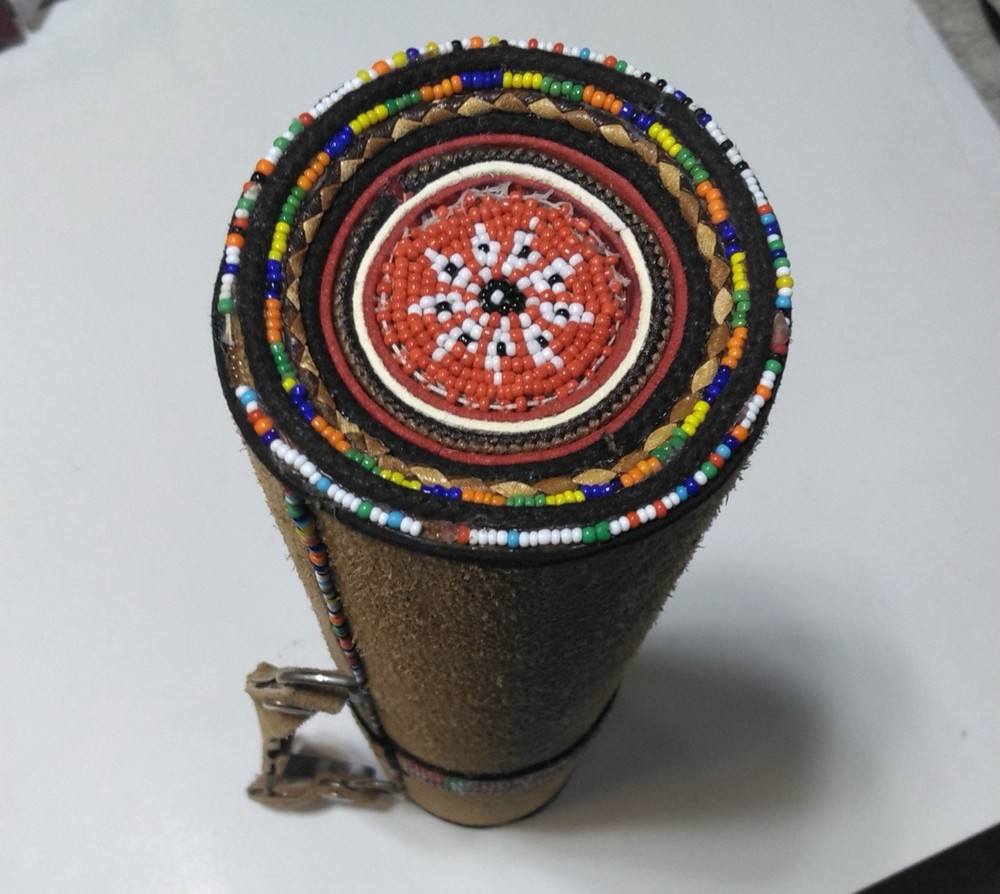 Vtg Handmade Beaded Leather Arrow Quiver