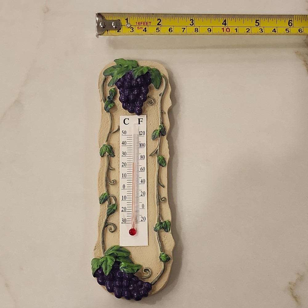 Ceramic Outdoor Thermometer with Analog Display, Grape Botanical Motif