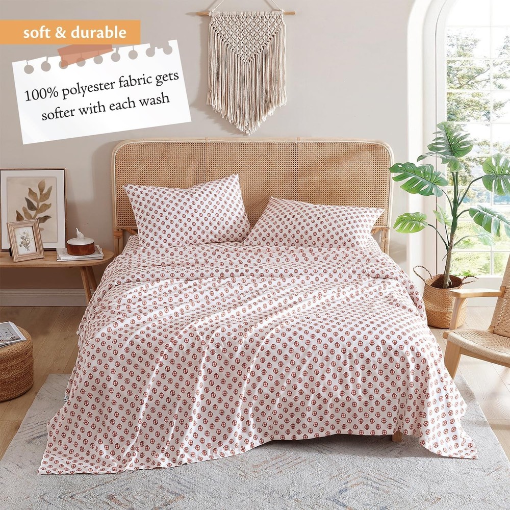 Indigo Ink - Queen Size Sheet Set, 4-Piece Boho Medallion Patterned Bedding, ...