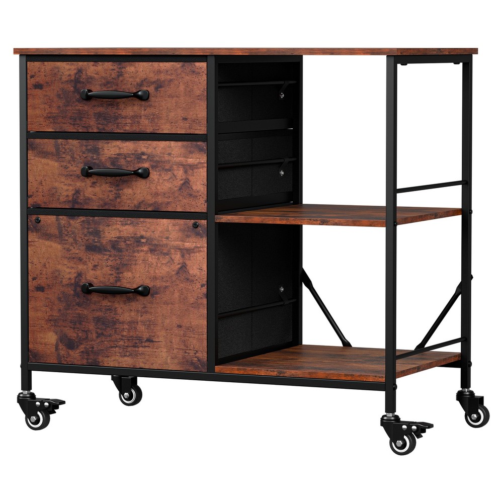 Rustic Brown File Cabinets Rolling Mobile Printer Stand with Storage 3 Drawers