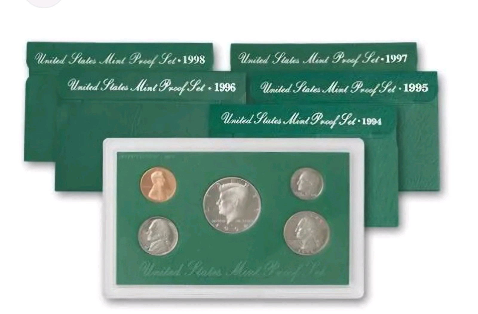 1994-1998 Proof Set Lot Green Boxes Nice Sets w/ COAs Uncirculated US Mint Coins