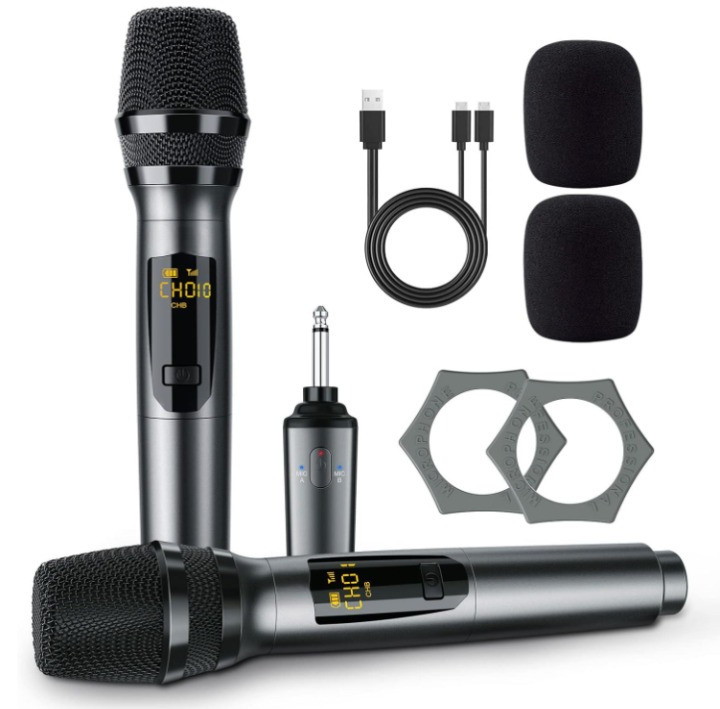 Sistema de Micrófonos Inalámbricos Recargables Duales con Receptor Karaoke,Nuevo