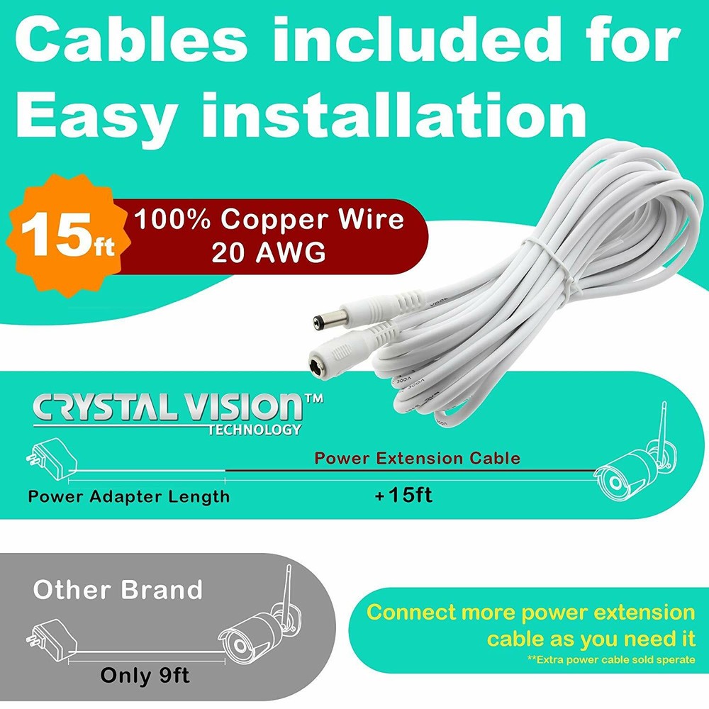 [4 Pack] Crystal Vision Premium HD Wireless Camera Power Extension