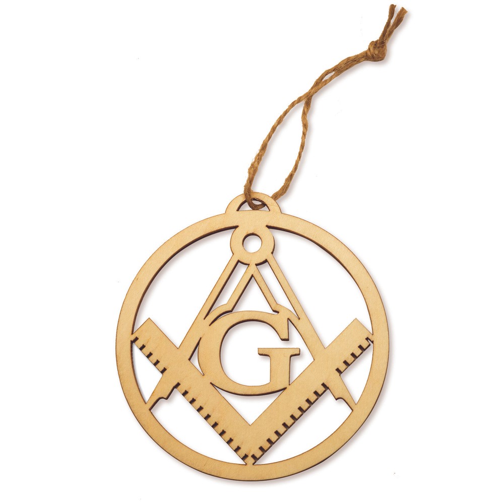 Square & Compass Round Wooden Masonic Ornament