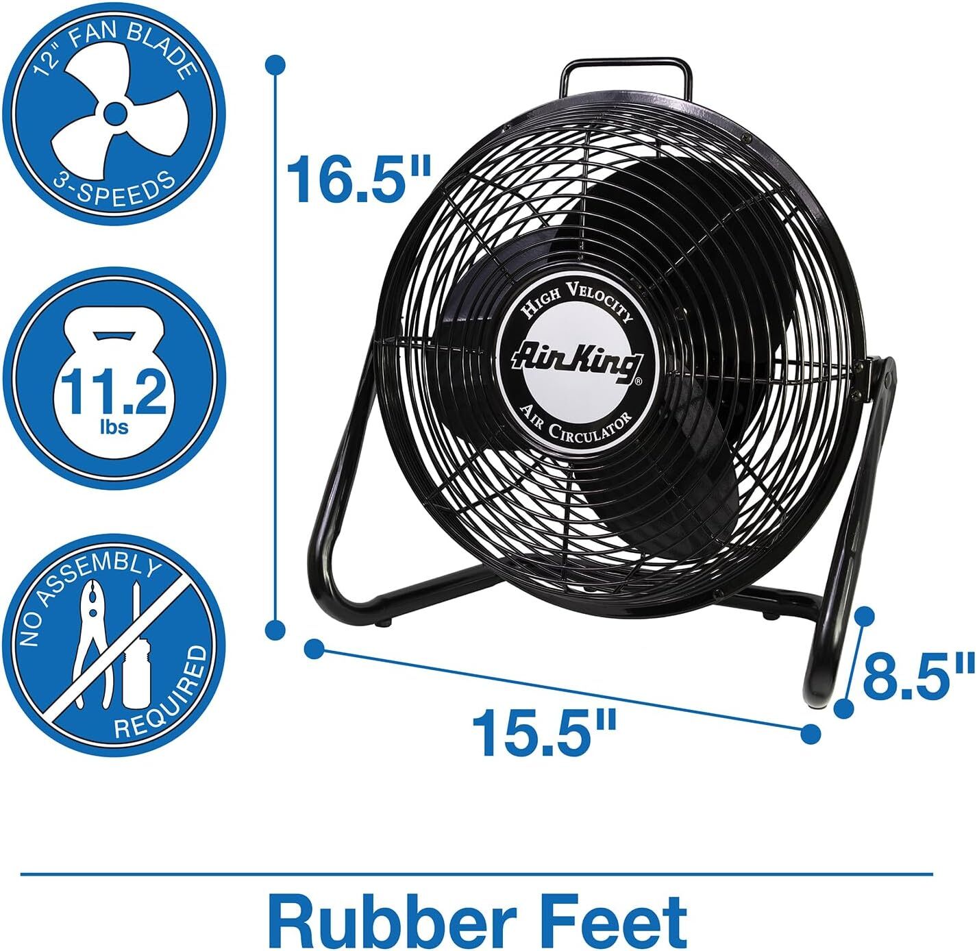 Air King 9212 12-Inch Industrial Grade High Velocity Pivoting Floor Fan , Black