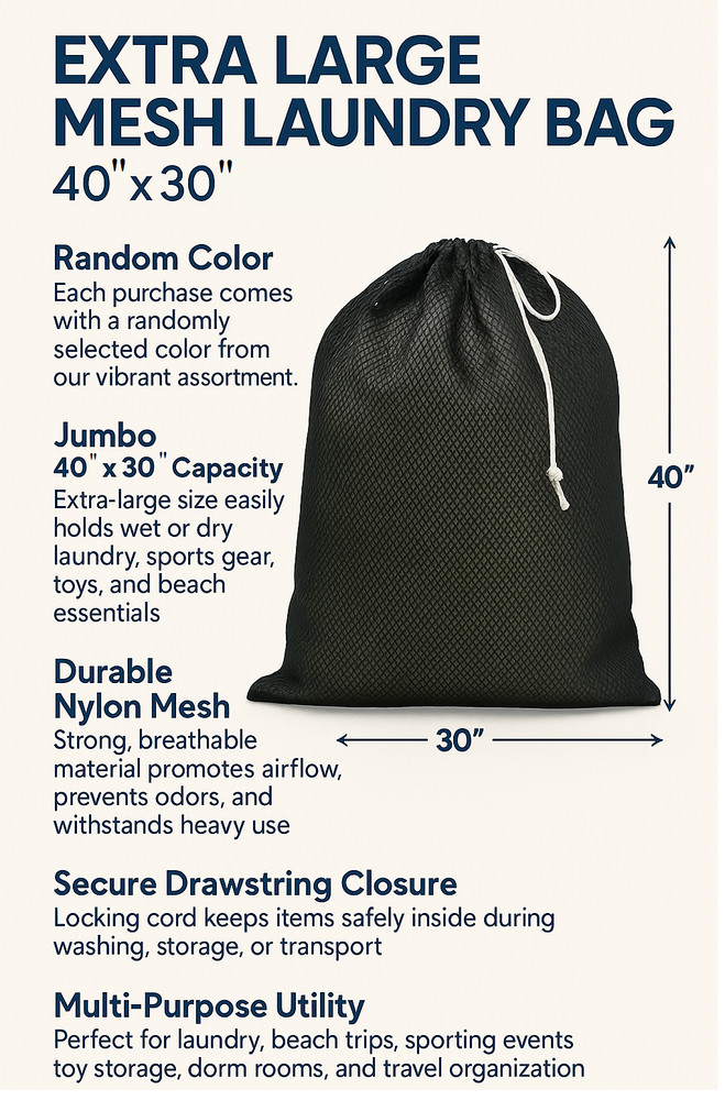 Extra Large Mesh Laundry Bag 40"x30" Drawstring Washable Storage Sack