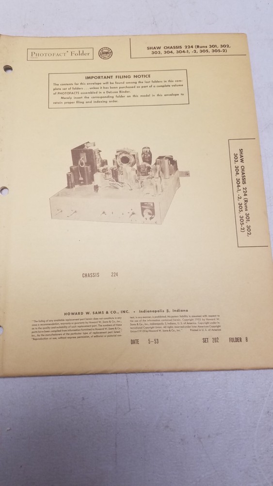 Sams Photo Facts Set 202 5/53 Complete Set