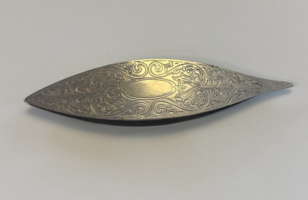 Antique Etched German Silver Tatting Shuttle. GER.SILVER