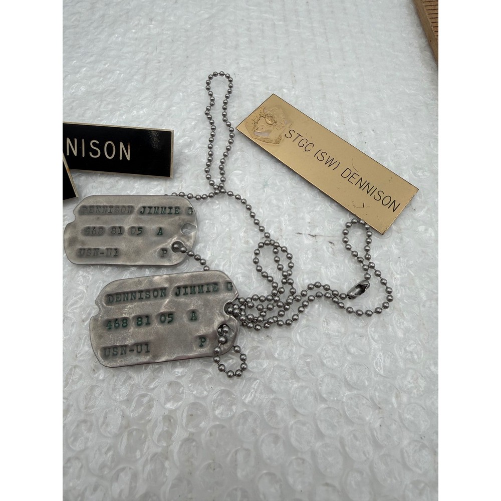 US Navy Dog Tags Jimmie G Dennison 468 81 05 USN-U1 2 Piece Set D5