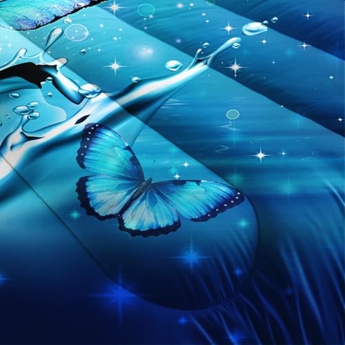 Fantasy Butterfly Comforter Set Size,Butterflies on Water Flash Queen Blue