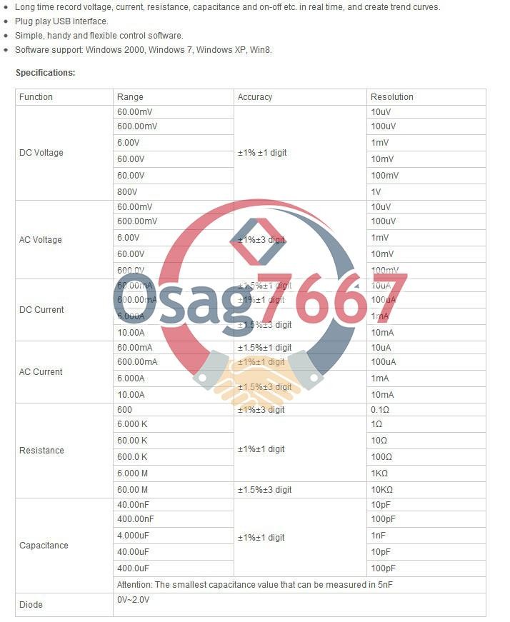 Hantek 365C Multimeter Data Logger for Voltage Current Resistance Capacitance