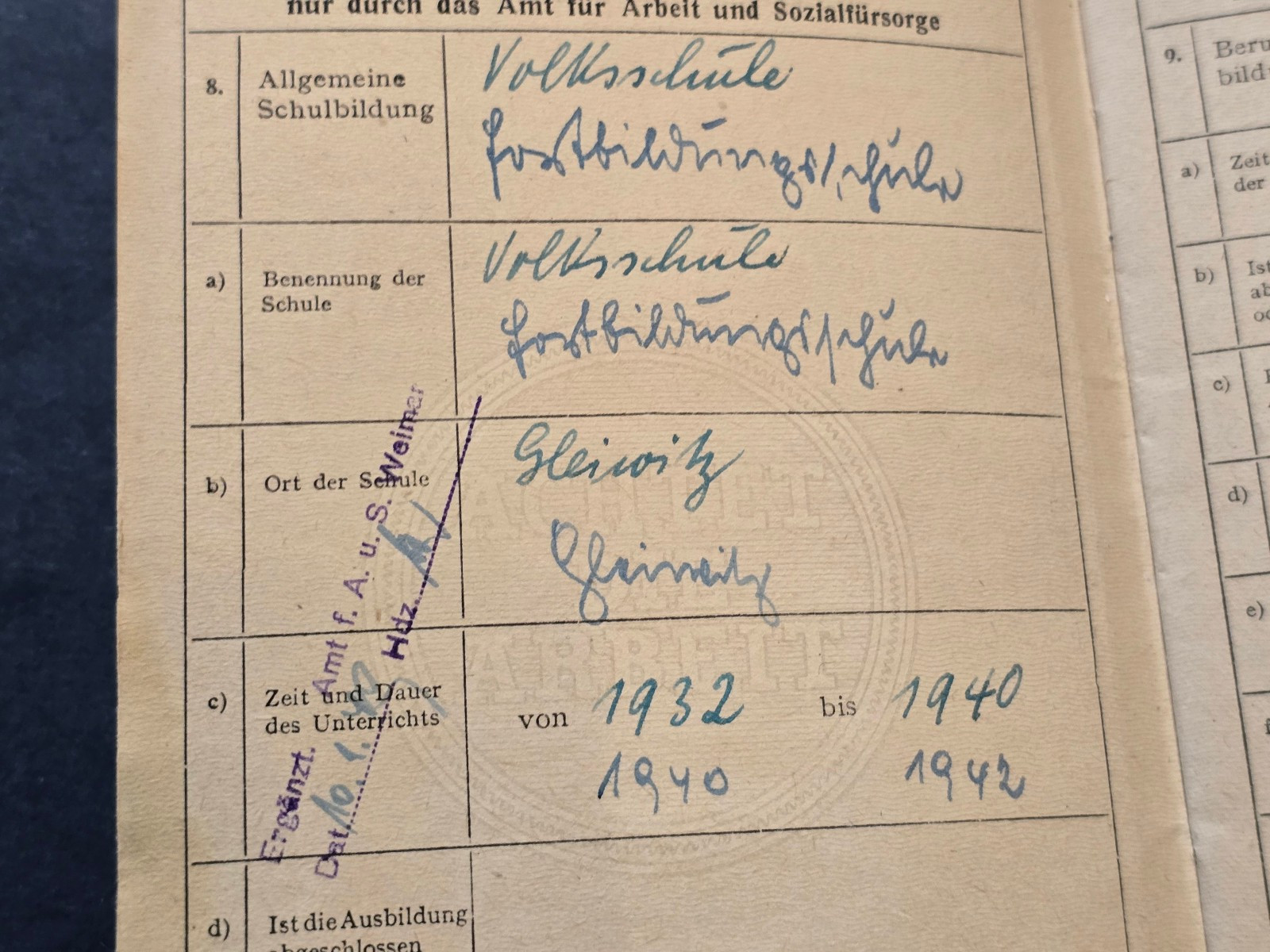 Post WWII WW2 German Arbeitsbuch ID w Photo Female Work Book