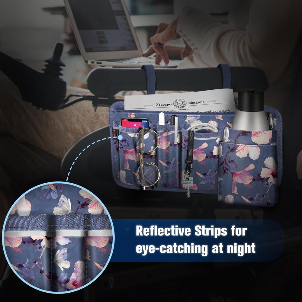Seniors’ Reflective Wheelchair Bag with Adjustable Straps & Multiple Pockets