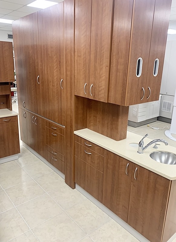 BioTec Dental Center Island Cabinet (Amber Cherry) Solid Surface Countertop