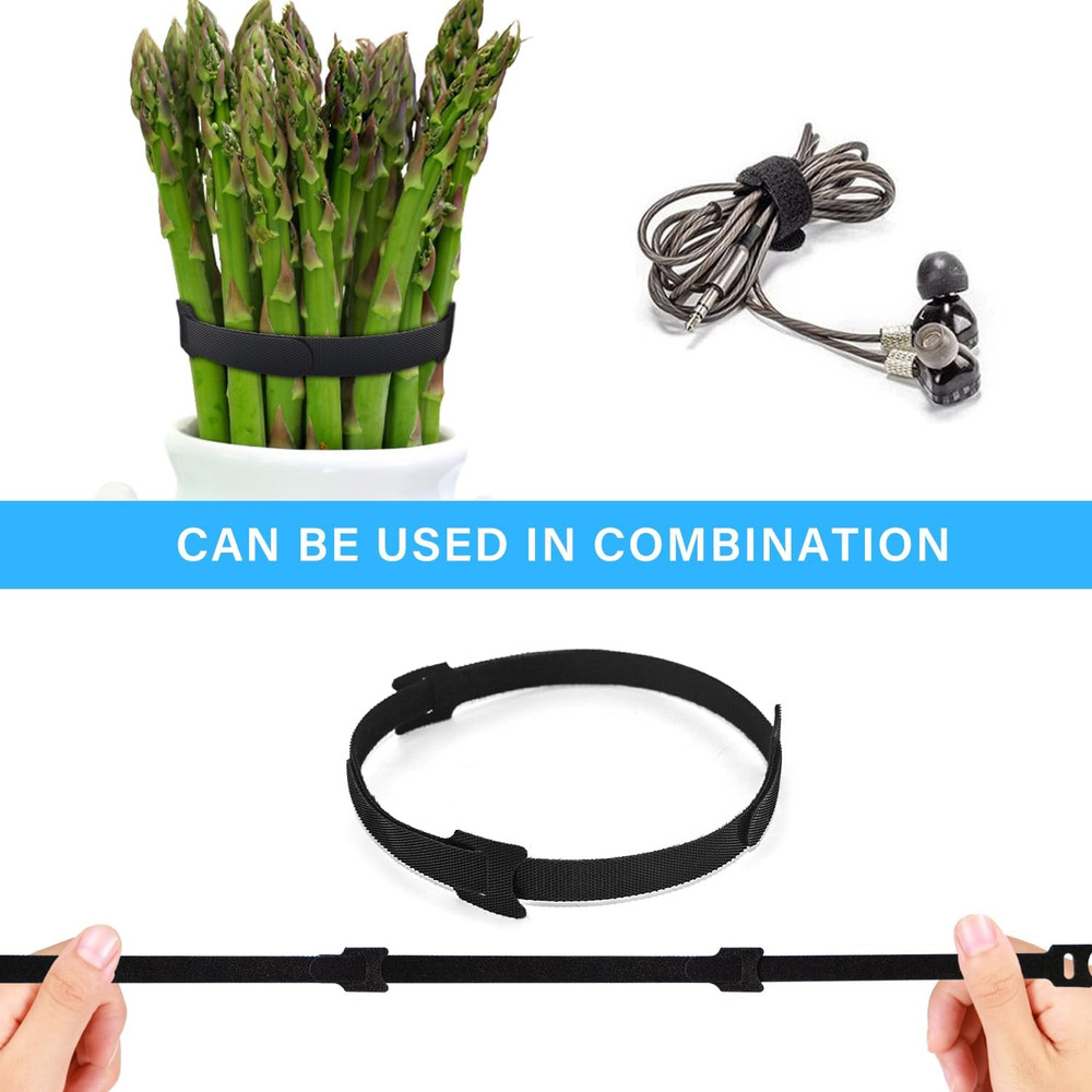 100Pcs Reusable Cable Ties - Hook and Loop Cable Straps for Wire Management - Ad