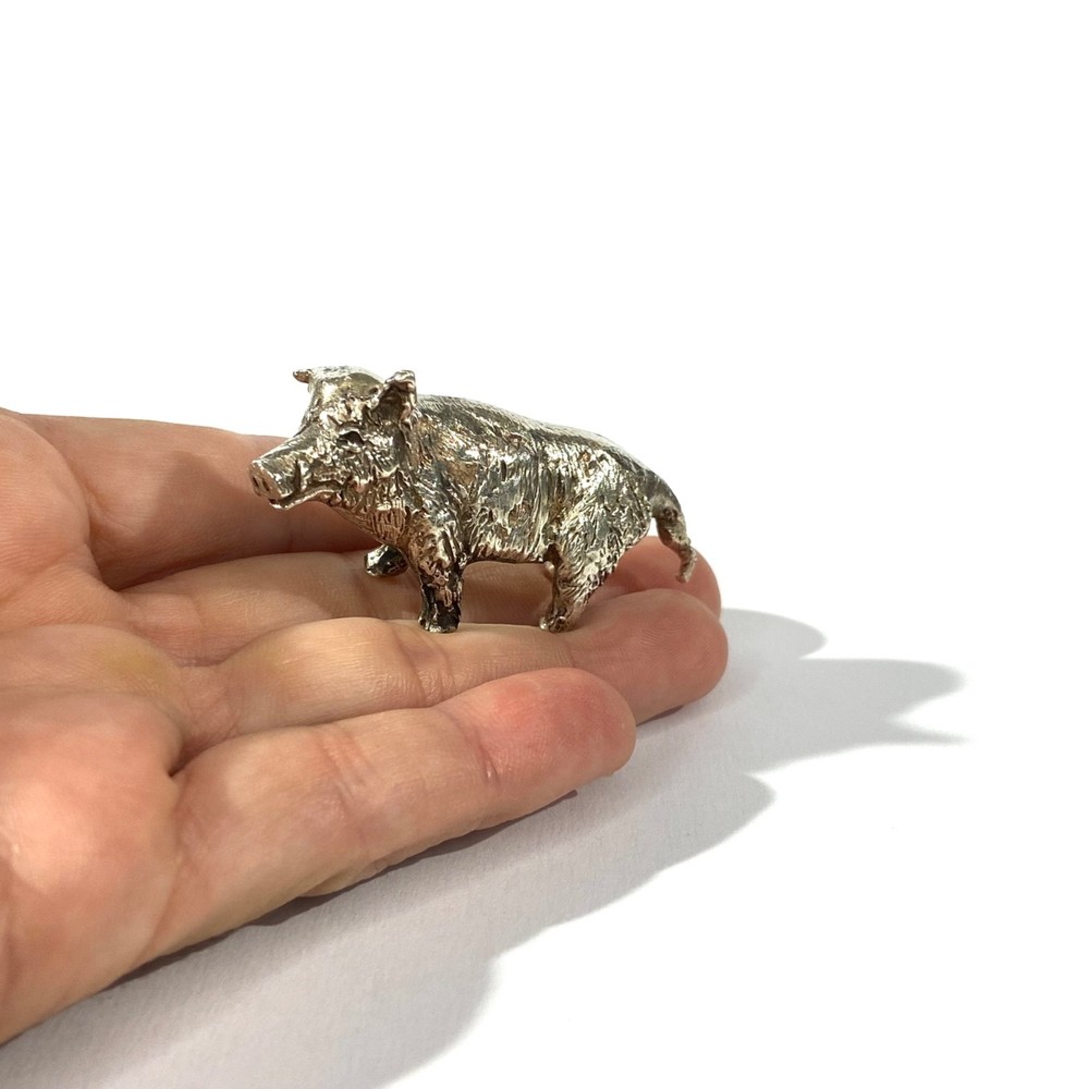 vintage heavy solid silver Warthog miniature ,    figurine