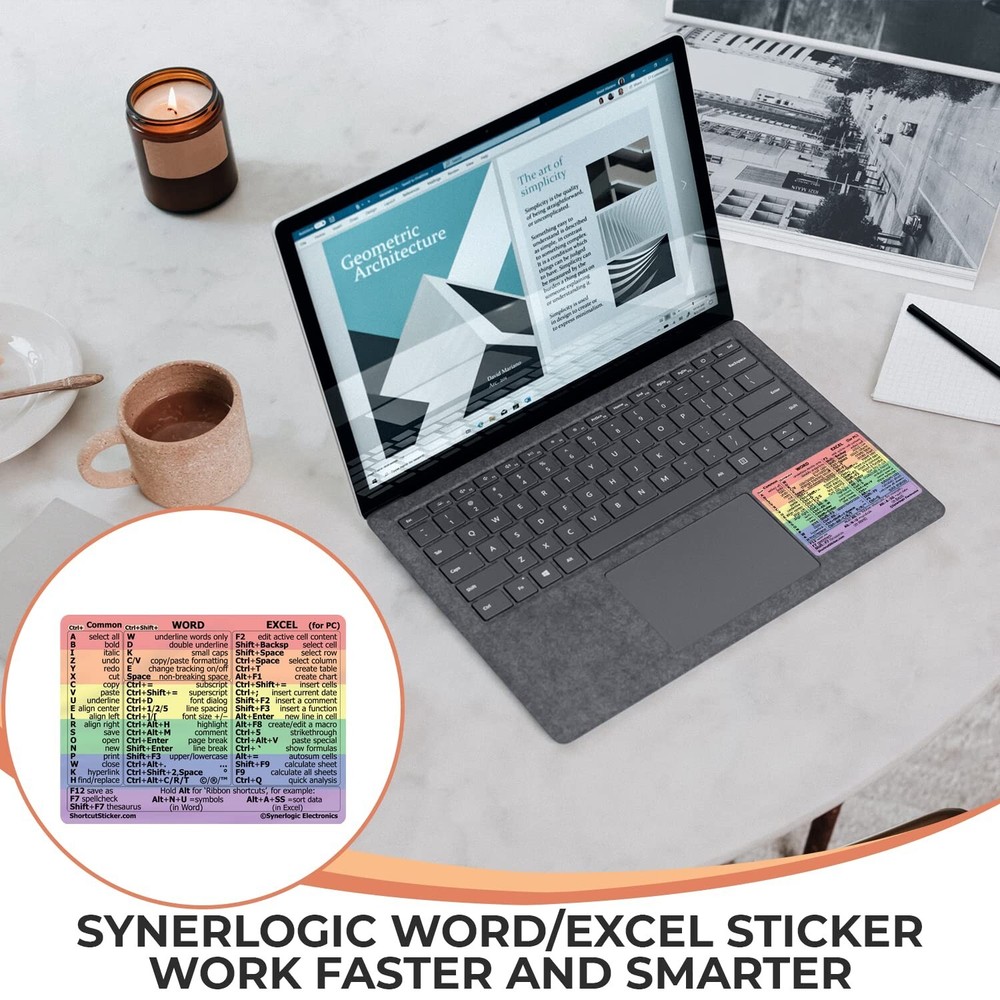 Synerlogic Word/Excel Windows Shortcut Sticker | Reference Guide Keyboard Sho...