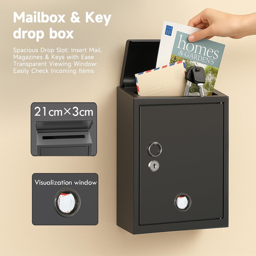 Wall Mount Mailboxes Rust Resistant Locking Mailbox for Outside with Key Lock