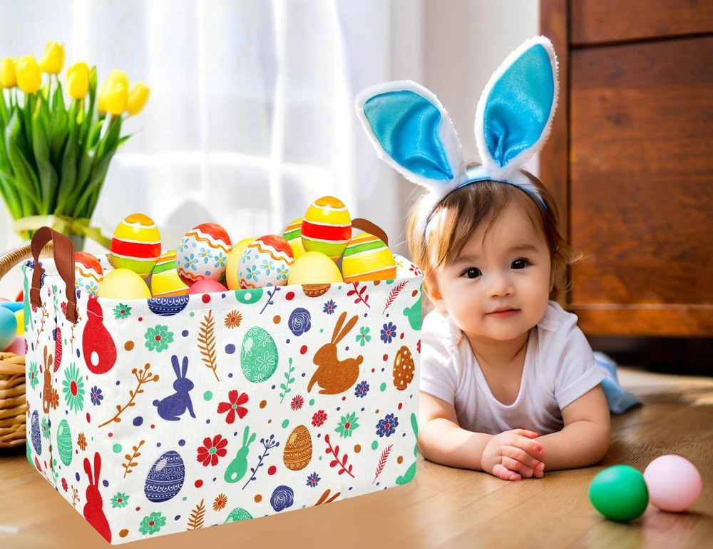 BOOHIT Rectangle Empty Easter Baskets Boy Large Toy Storage Bin Girls collaps...