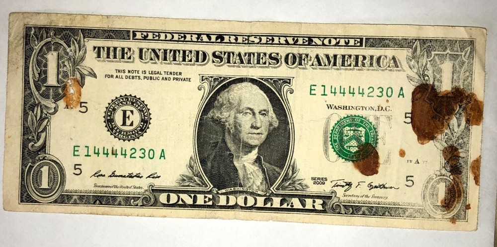 2009 $1 Dollar Fancy Serial Number Quad - Ink Error