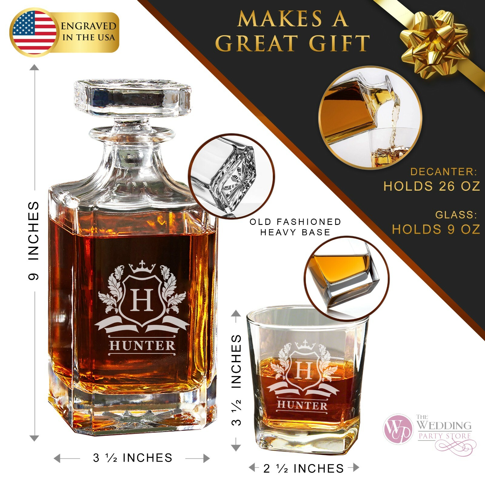 Personalized Whiskey Decanter Set with 2 Matching Glasses