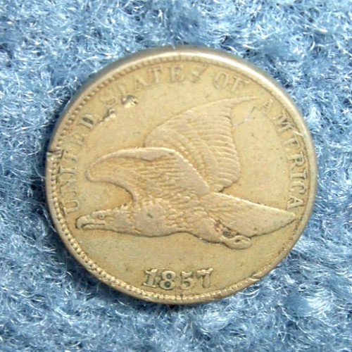 RARE 1857 FLYING EAGLE SMALL CENT COIN-OFF-CENTER REVERSE, NICE!