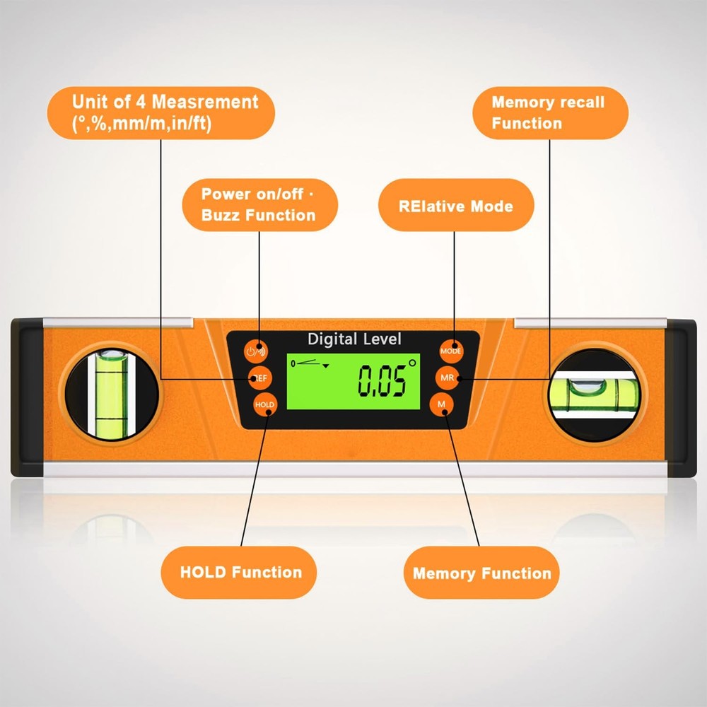Digital Level and Protractor, 10 Inch IP54 Protected Electronic Bubble Inclin...