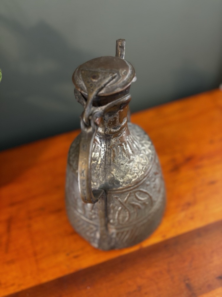 Antique Middle Eastern Hand Hammered Tinned Copper Ewer
