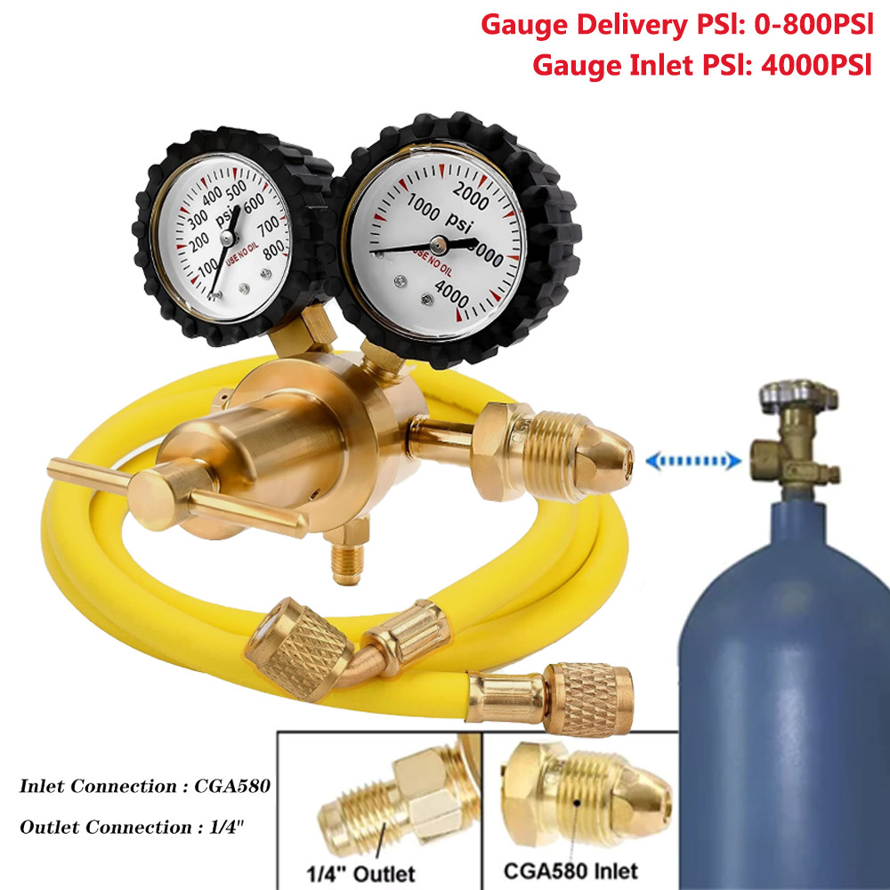 Nitrogen Gas Regulator 0-800 PSI Delivery Pressure with 80inch Hose CGA580 New