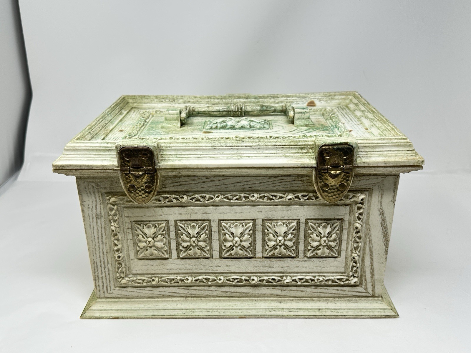 Vintage Max Klein Sewing Box Faux Wood Plastic Storage with Contents Supplies