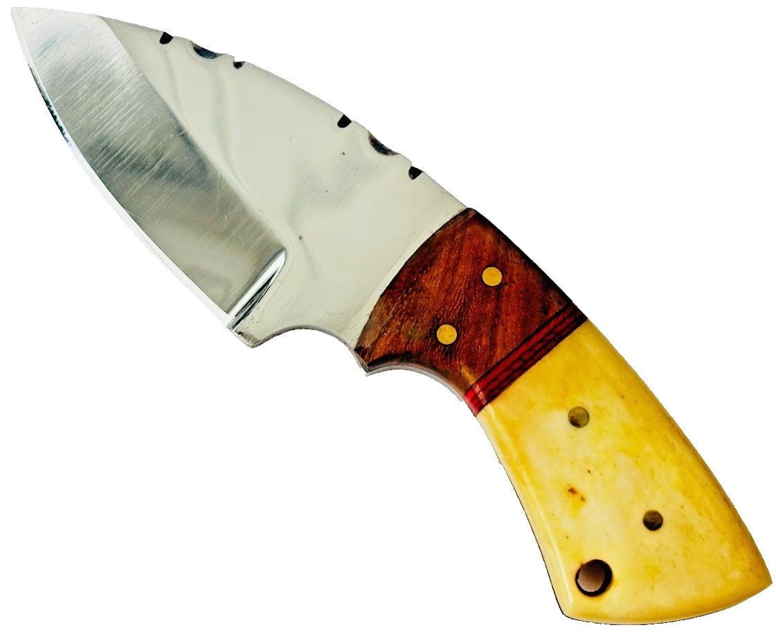 Small Skinning Knife Mirror Finished Blade 6" Fixed Blade Knife & Leather Sheath