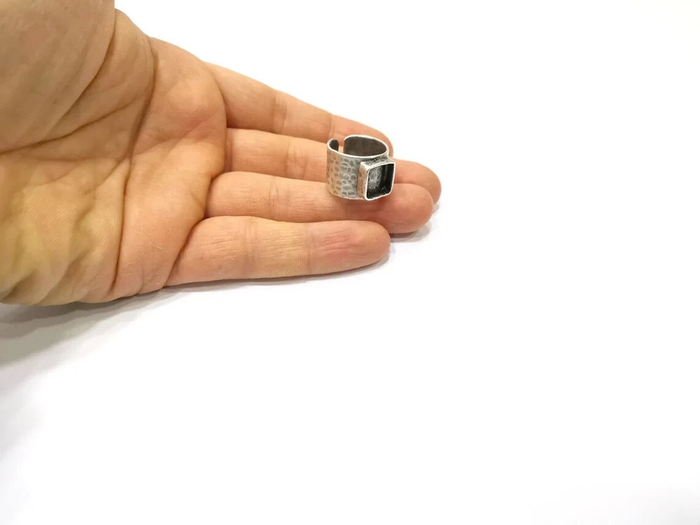 Silver Ring Setting Resin Ring Blank Cabochon Base inlay Mounting Adjustable
